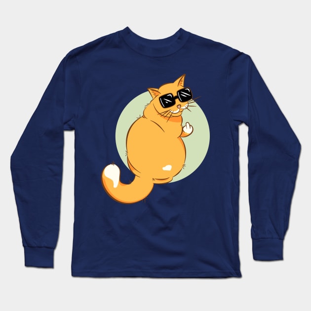 Cool Cat Middle Finger Long Sleeve T-Shirt by UltraMelon